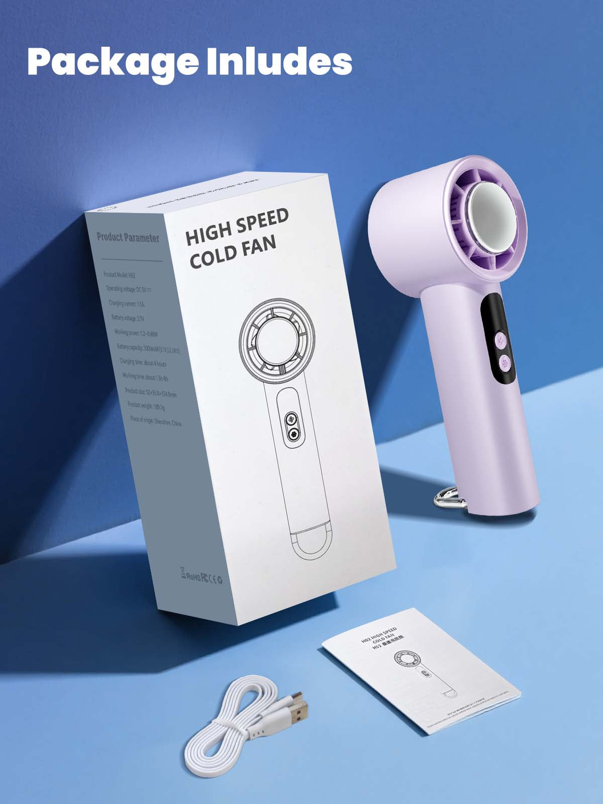 ROMANJOY Portable Handheld Fan with Ice Cooler (Purple)