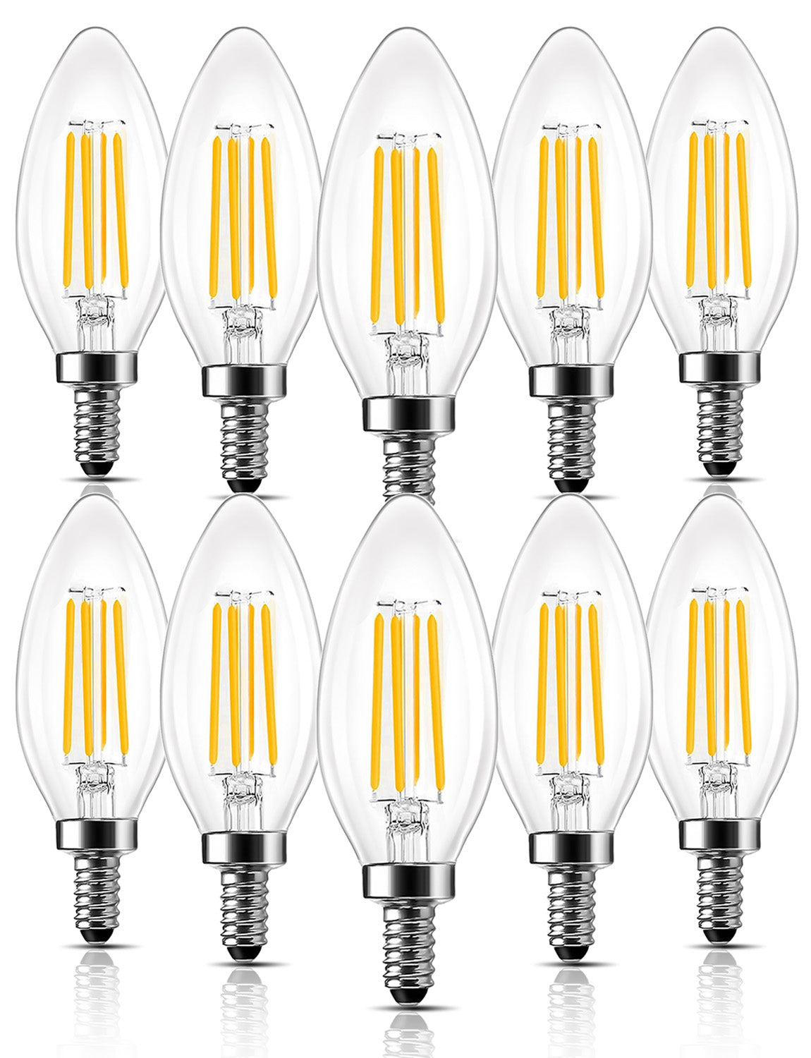 ROMANJOY 120V E12 Dimmable C35 4W LED Light Bulb, 10 Pack (2700K Warm)