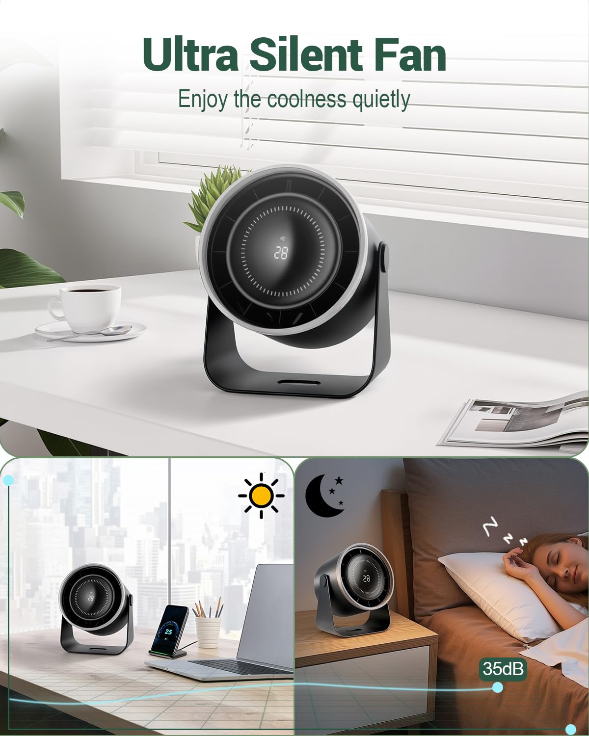 ROMANJOY 1-100 Speeds Cordless Office Desk Fan (Black)
