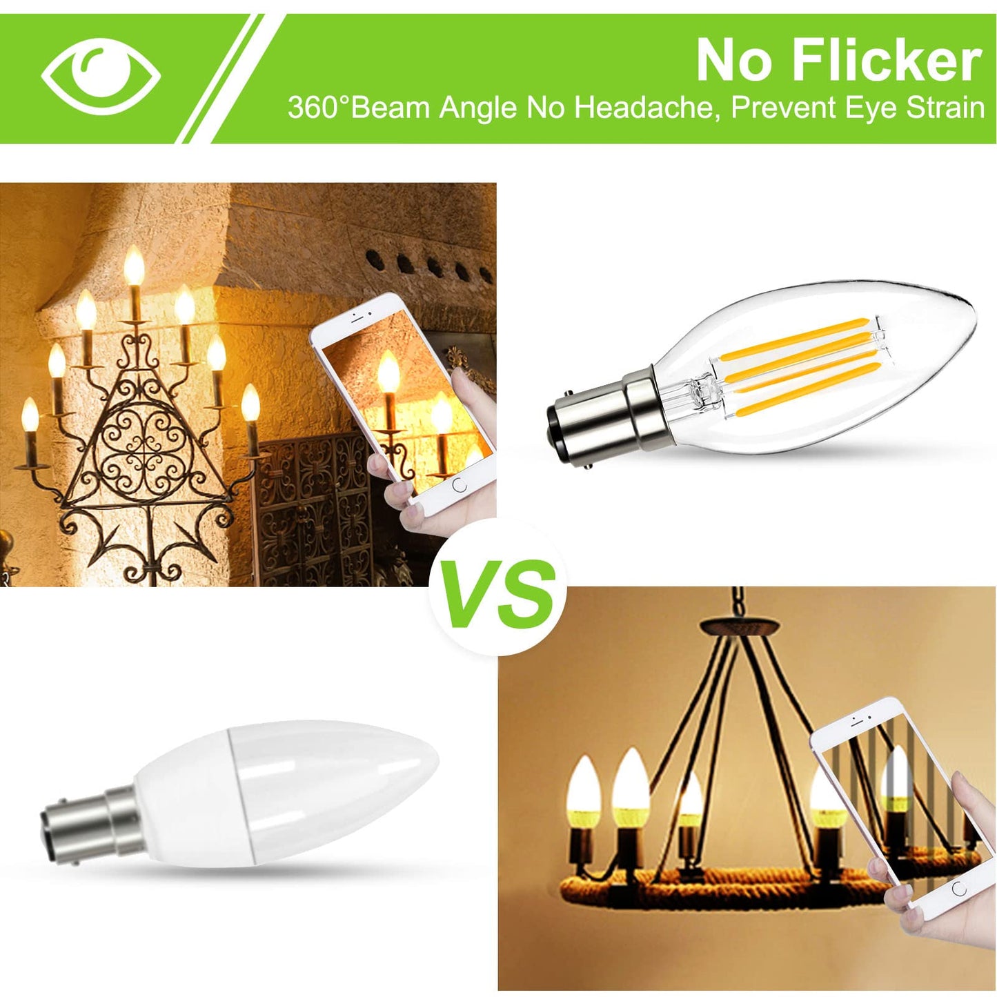 ROMANJOY 230V B15 Dimmable C35 4W LED Light Bulb, 5 Pack (2700K Warm)
