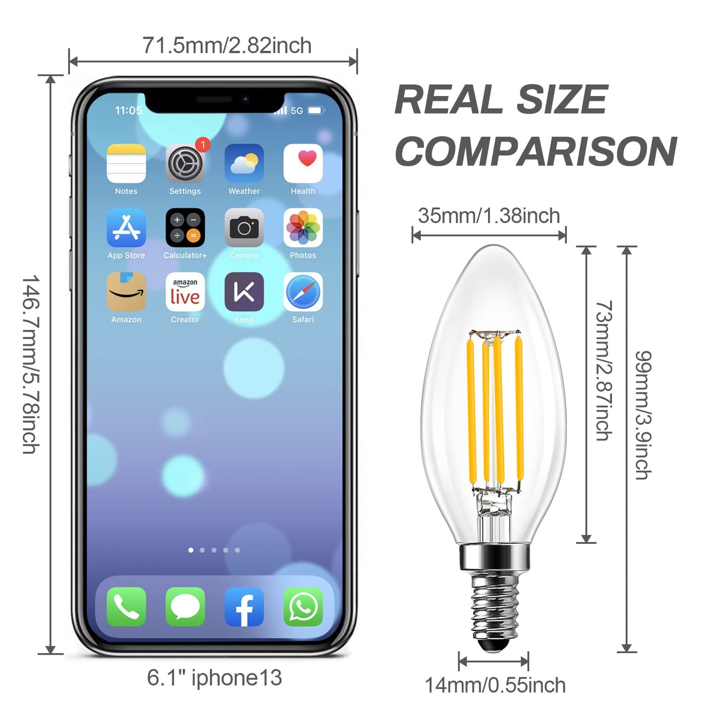 ROMANJOY 230V E14 Dimmable C35 4W LED Light Bulb, 5 Pack (2700K Warm)