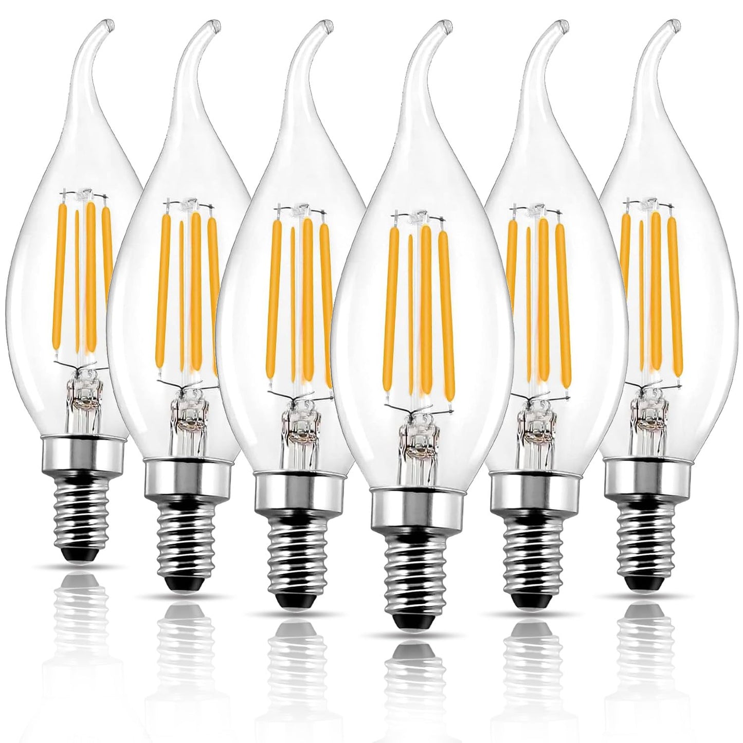 ROMANJOY 120V E12 Dimmable C35T 4W LED Light Bulb, 4 Pack (2700K Warm)