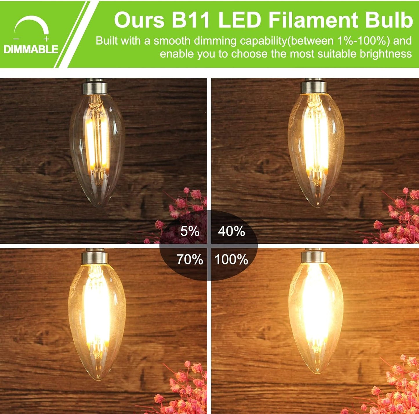 ROMANJOY 120V E12 Dimmable C35 4W LED Light Bulb, 10 Pack (2700K Warm)