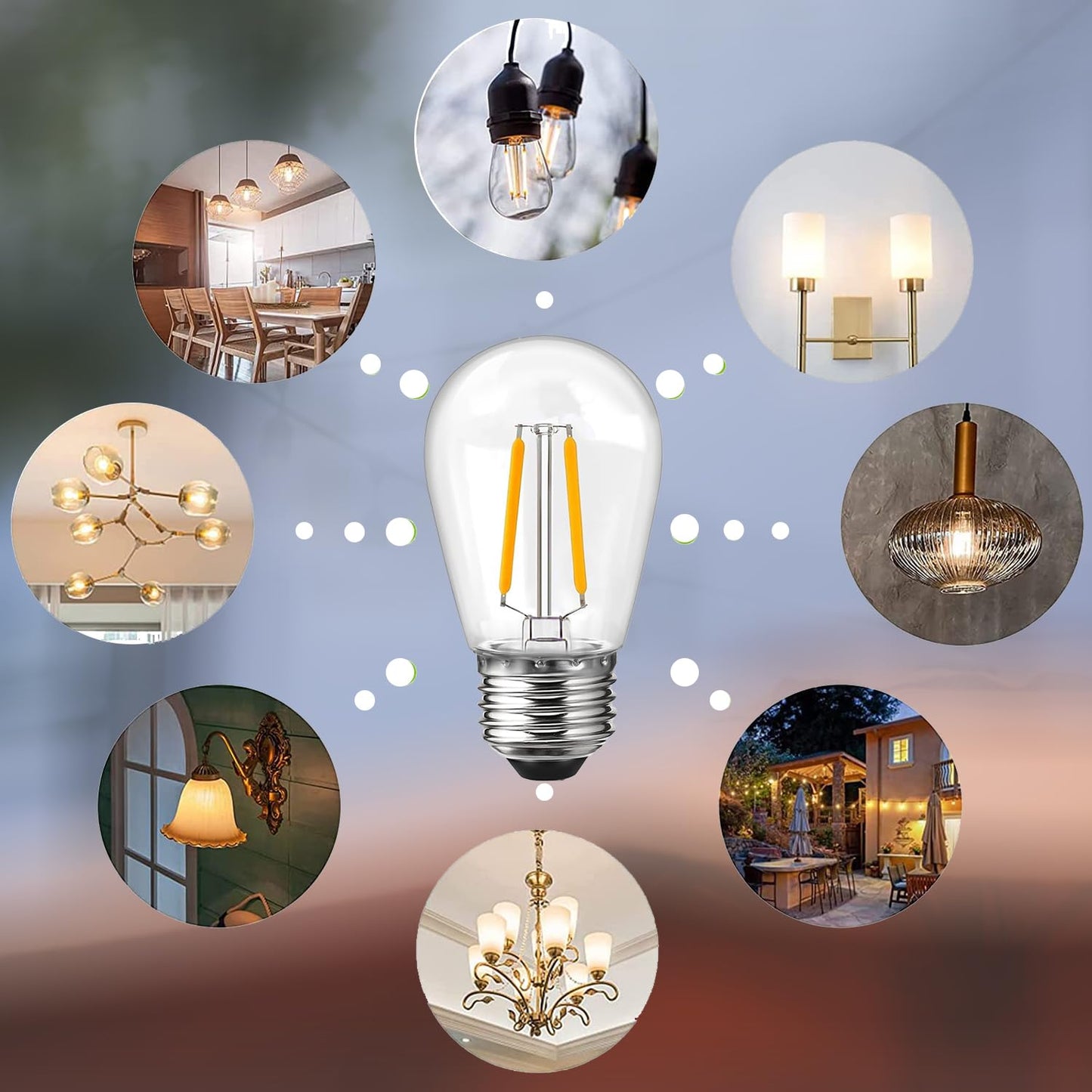 ROMANJOY 230V E27 PC Plastic S14 2W LED Light Bulb, 6 Pack (2700K Warm)