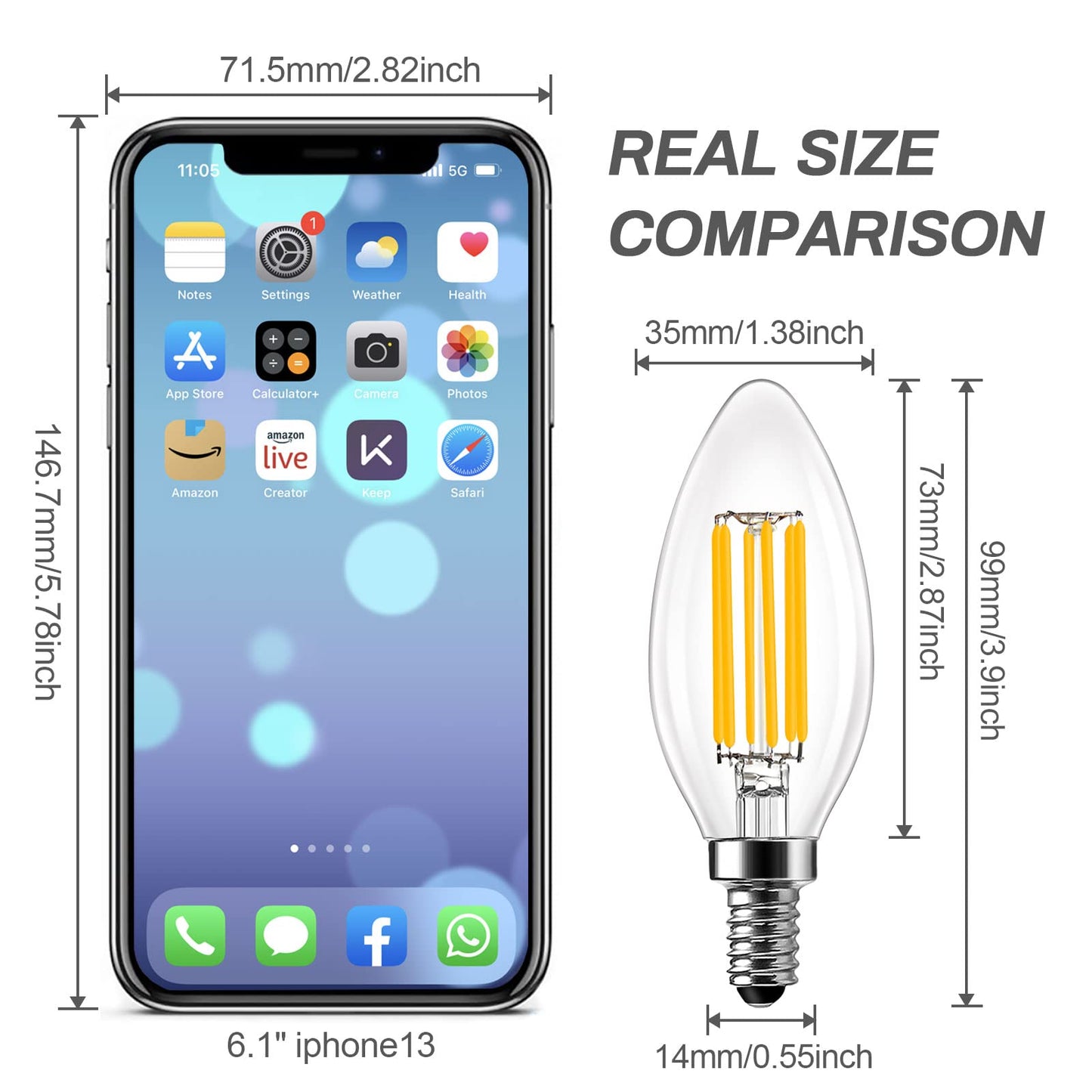 ROMANJOY 230V E14 Dimmable C35 6W LED Light Bulb, 5 Pack (2700K Warm)