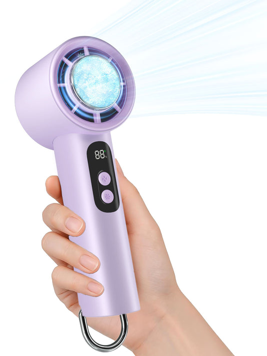 ROMANJOY Portable Handheld Fan with Ice Cooler (Purple)