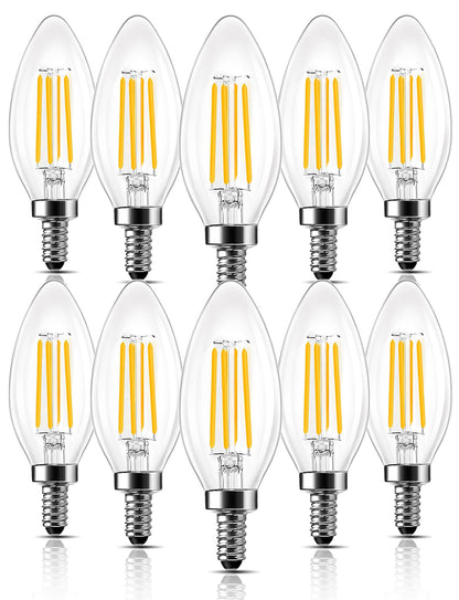 ROMANJOY 120V E12 Dimmable C35 4W LED Light Bulb, 10 Pack (2700K Warm)