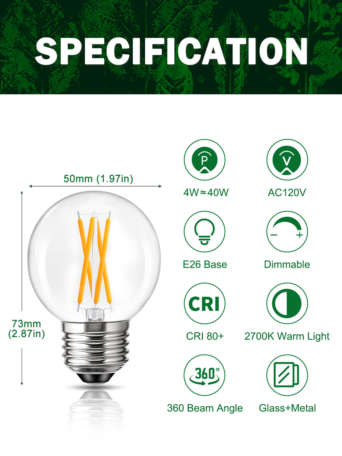 ROMANJOY 120V E26 Dimmable G16.5 4W LED Light Bulb, 10 Pack (2700K Warm)