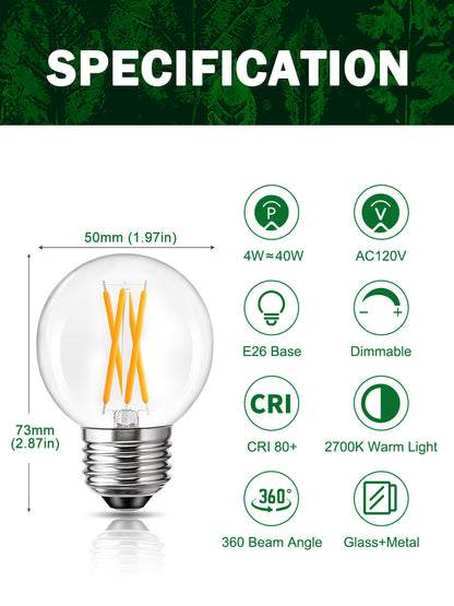 ROMANJOY 120V E26 Dimmable G16.5 4W LED Light Bulb, 10 Pack (2700K Warm)