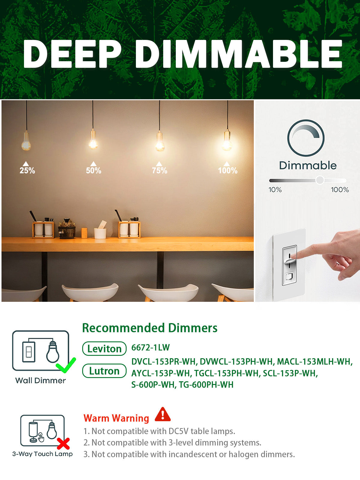 ROMANJOY 120V E26 Dimmable G16.5 4W LED Light Bulb, 10 Pack (2700K Warm)