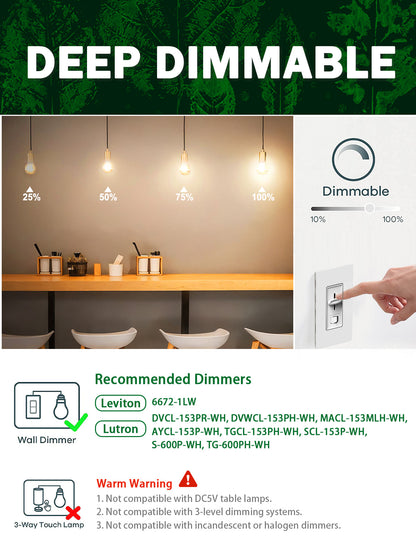 ROMANJOY 120V E26 Dimmable G16.5 4W LED Light Bulb, 10 Pack (2700K Warm)