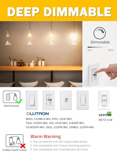 Romanjoy 120V E26 Dimmable G16.5 6W LED Light Bulb, 10 Pack (2700K Warm)