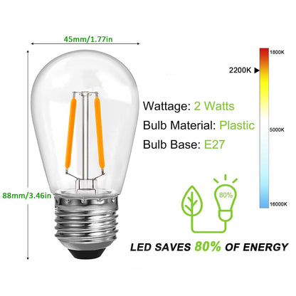 ROMANJOY 230V E27 PC Plastic S14 2W LED Light Bulb, 25 Pack (2200K Warm)