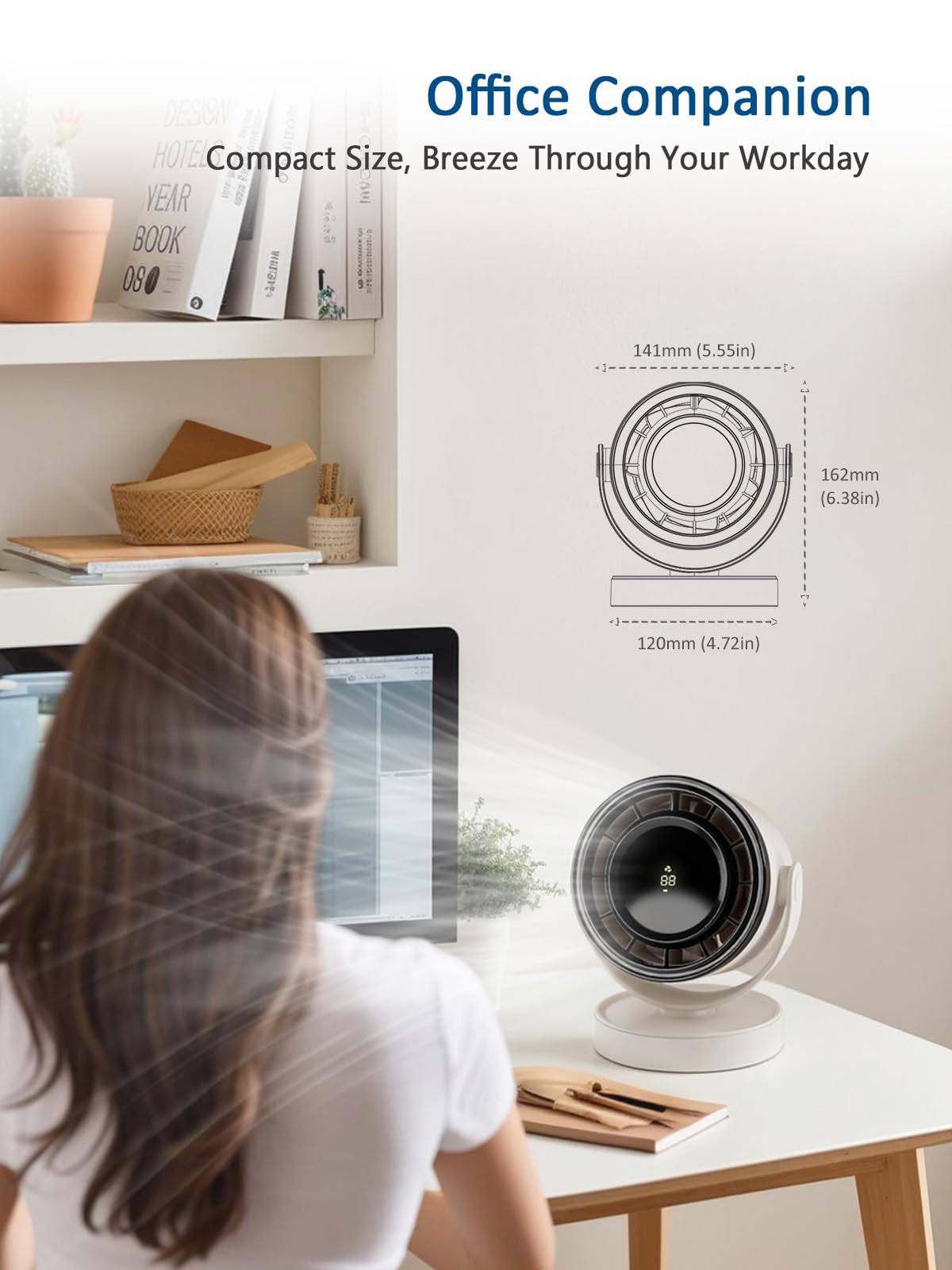 ROMANJOY 4 Speeds Cordless Office Desk Fan (White)