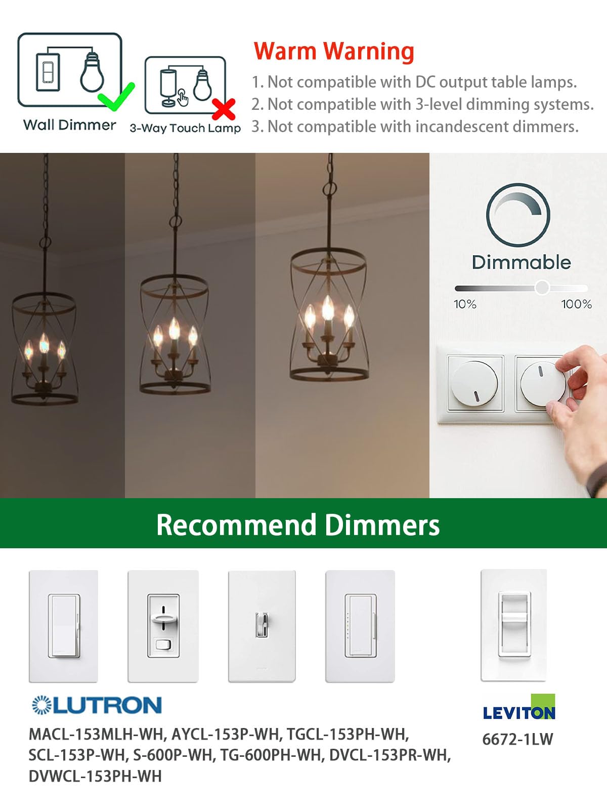 ROMANJOY 230V E14 Dimmable C35 6W LED Light Bulb, 10 Pack (2700K Warm)