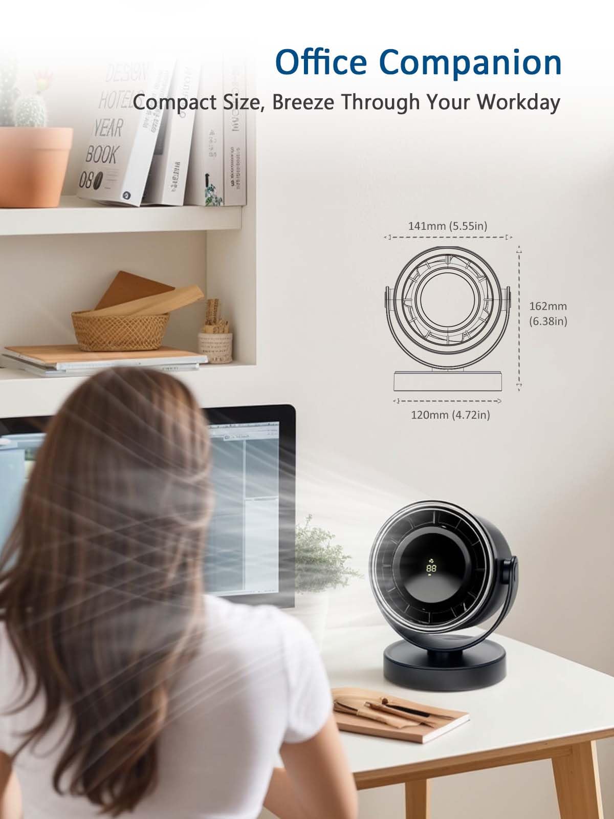 ROMANJOY 4 Speeds Cordless Office Desk Fan (Dark Blue)