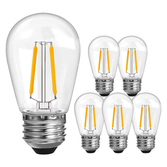 ROMANJOY 120V E26 PC Plastic S14 2W LED Light Bulb, 6 Pack (2700K Warm)