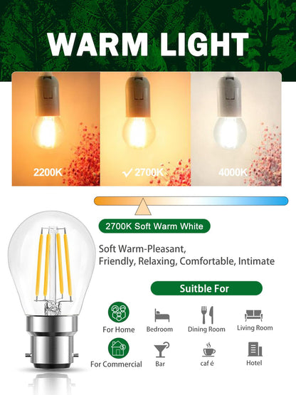 ROMANJOY 230V B22 Dimmable G45 4W LED Light Bulb, 4 Pack (2700K Warm)