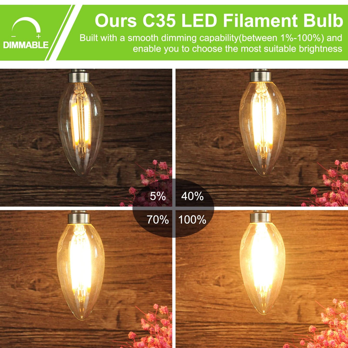 ROMANJOY 230V E14 Dimmable C35 6W LED Light Bulb, 5 Pack (2700K Warm)
