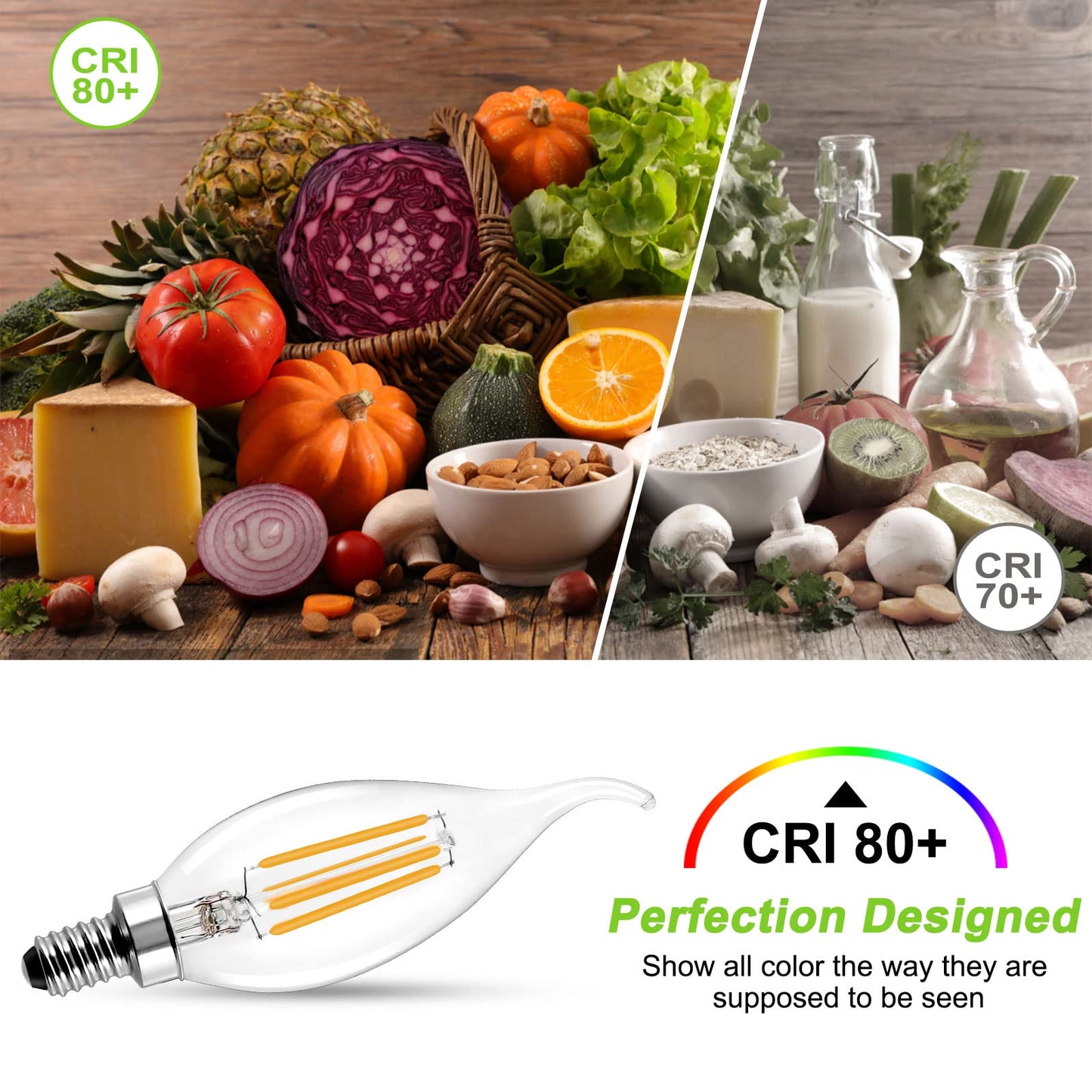 ROMANJOY 120V E12 Dimmable C35T 4W LED Light Bulb, 4 Pack (2700K Warm)