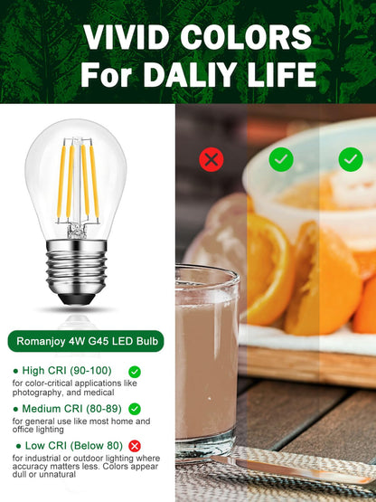 ROMANJOY 230V E27 Dimmable G45 4W LED Light Bulb, 4 Pack (2700K Warm)