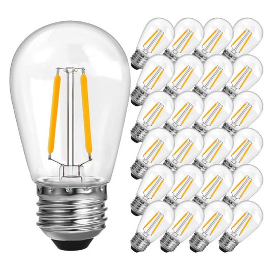 ROMANJOY 120V E26 PC Plastic S14 2W LED Light Bulb, 25 Pack (2700K Warm)
