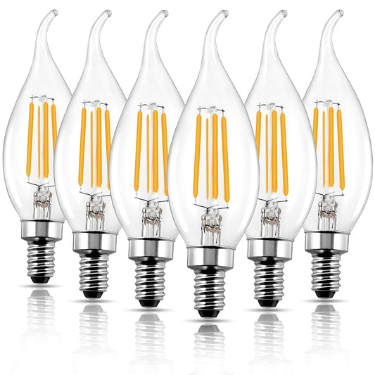 ROMANJOY 120V E12 Dimmable C35T 4W LED Light Bulb, 4 Pack (2700K Warm)