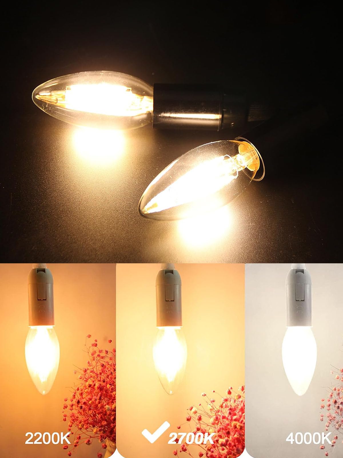 ROMANJOY 230V E14 Dimmable C35 6W LED Light Bulb, 10 Pack (2700K Warm)