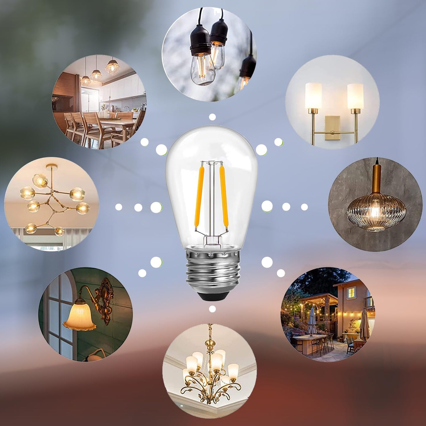 ROMANJOY 120V E26 PC Plastic S14 2W LED Light Bulb, 15 Pack (2700K Warm)