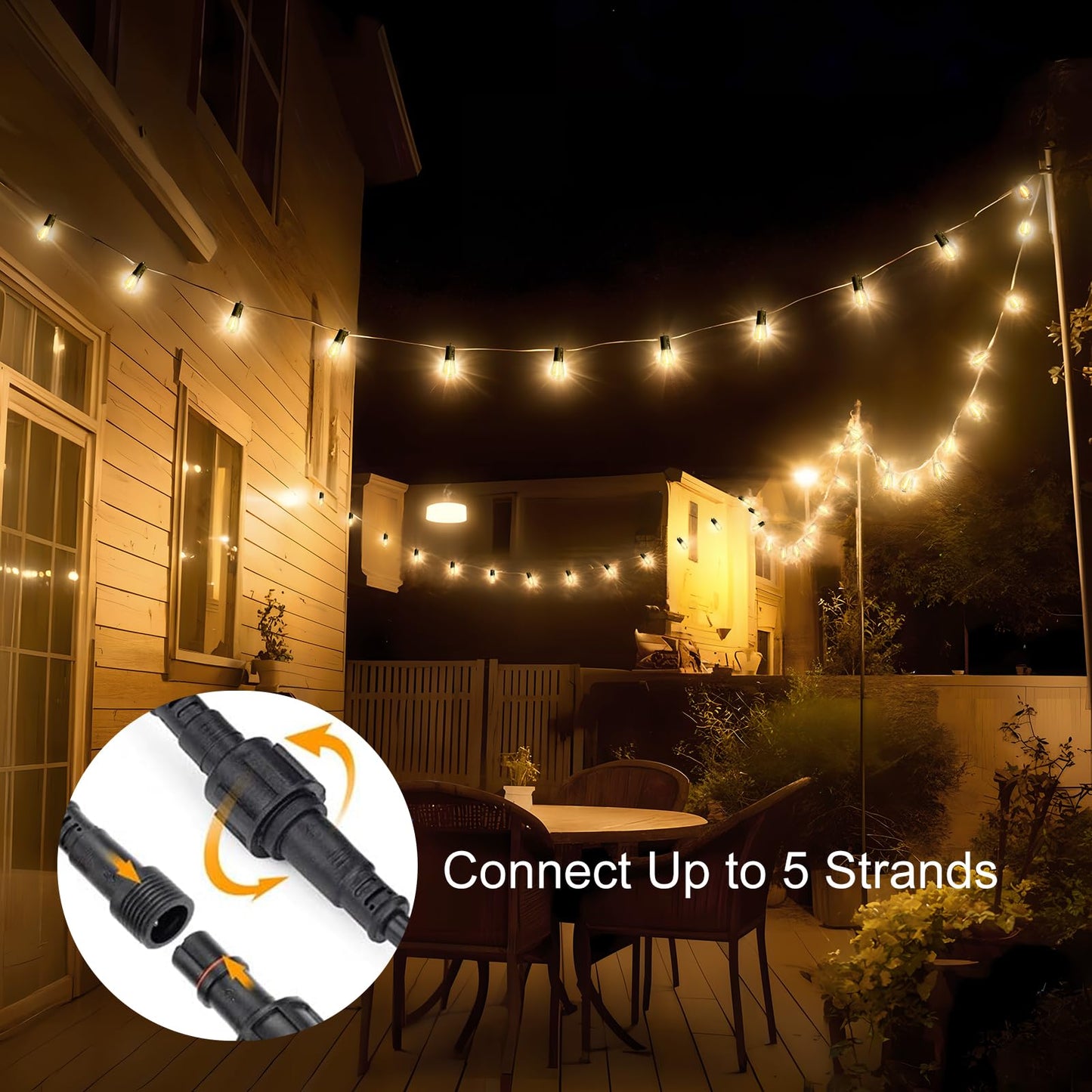 ROMANJOY US Adapter Powered 15M 49FT E12 S14 LED Outdoor String Lights (2700K)
