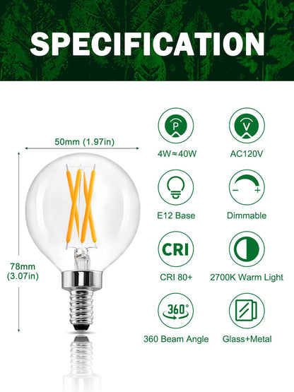 Romanjoy 120V E12 Dimmable G16.5 4W LED Light Bulb, 10 Pack (2700K Warm)