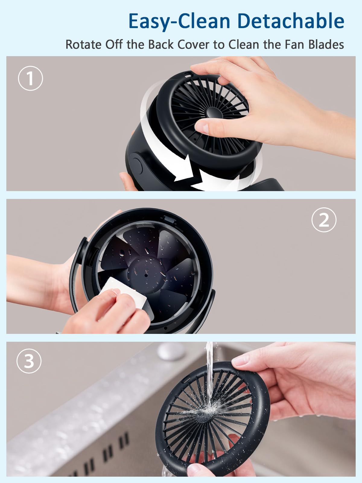 ROMANJOY 4 Speeds Cordless Office Desk Fan (Dark Blue)