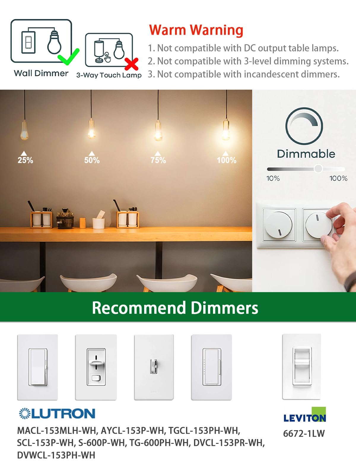 ROMANJOY 230V E27 Dimmable G45 6W LED Light Bulb, 4 Pack (2700K Warm)