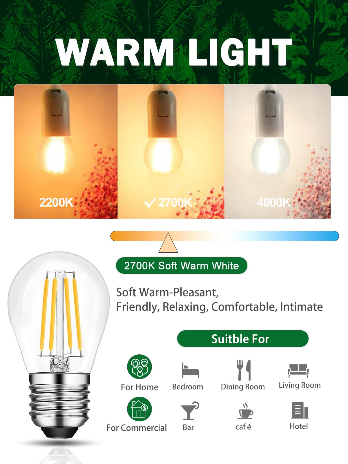 ROMANJOY 230V E27 Dimmable G45 4W LED Light Bulb, 4 Pack (2700K Warm)