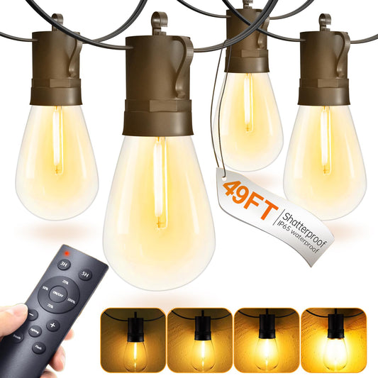 ROMANJOY US Adapter Powered 15M 49FT E12 S14 LED Outdoor String Lights (2700K)