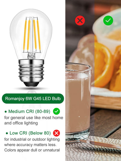 ROMANJOY 230V E27 Dimmable G45 6W LED Light Bulb, 10 Pack (2700K Warm)