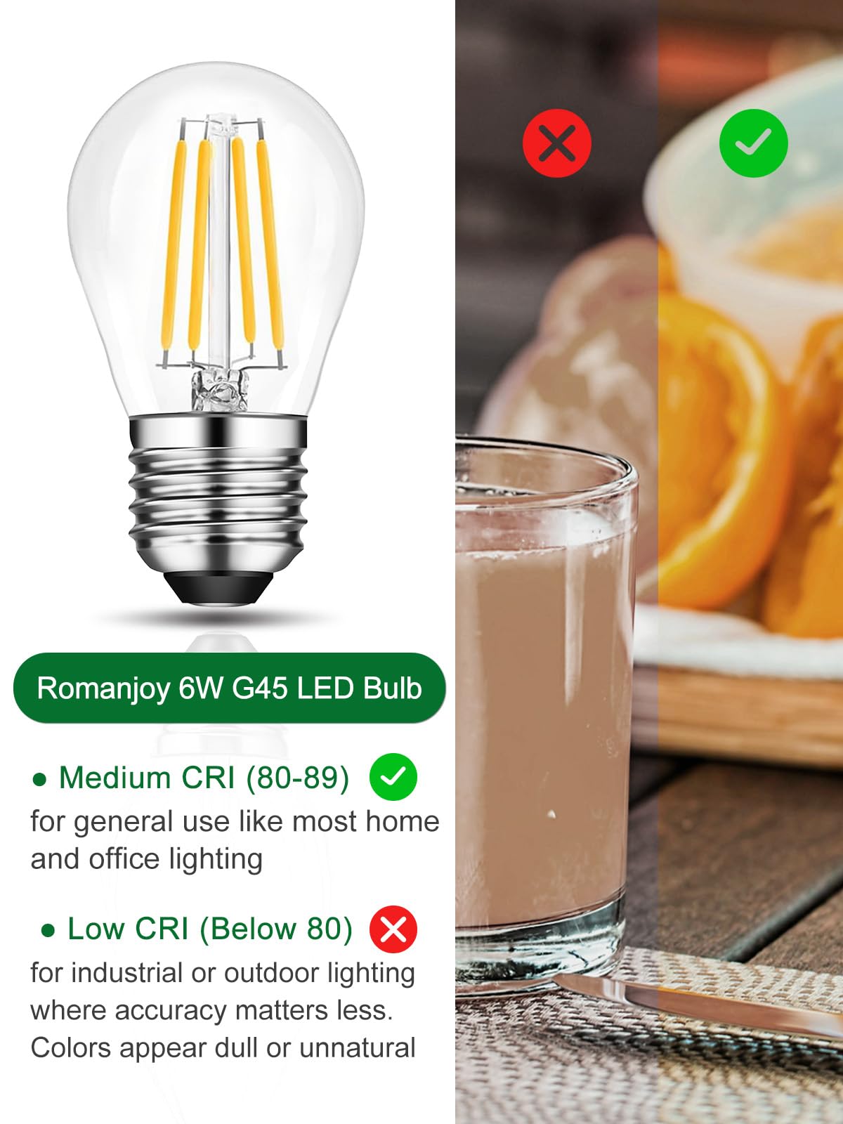 ROMANJOY 230V E27 Dimmable G45 6W LED Light Bulb, 4 Pack (2700K Warm)