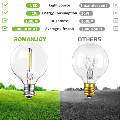 ROMANJOY 230V E12 1W G40 LED Light Bulbs, 25 Pack (2200K Warm)