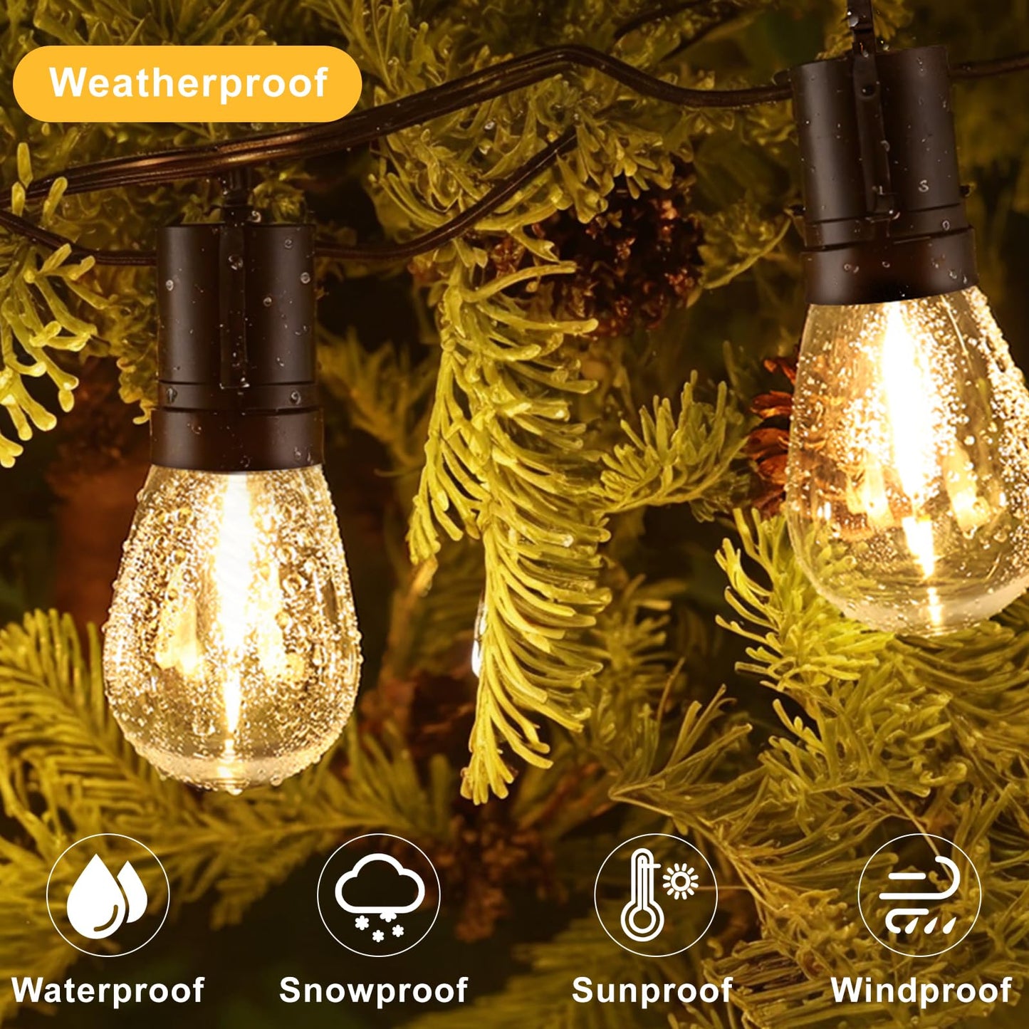 ROMANJOY US Adapter Powered 15M 49FT E12 S14 LED Outdoor String Lights (2700K)