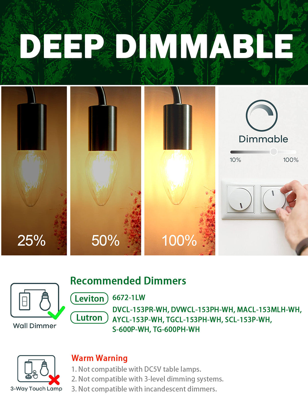 ROMANJOY 120V E26 Dimmable F15 8W LED Light Bulb, 4 Pack (2700K Warm)